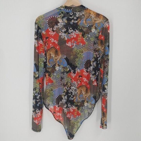 F21 Printed Mesh Bodysuit - Picture 4 of 4